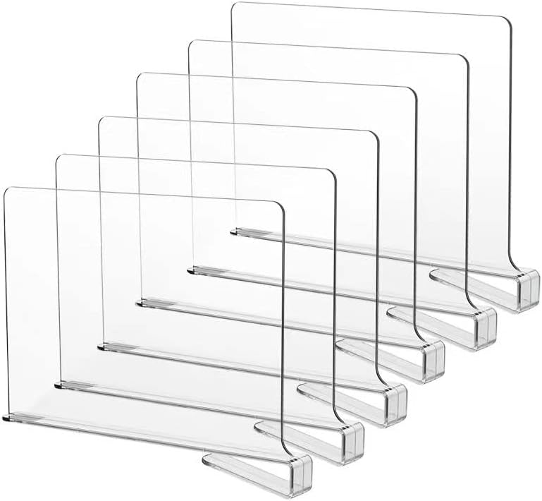Likeu Shelf Dividers for Closets,Clear Acrylic Shelf Divider for Wood Shelves and Clothes Organizer/Purses Separators Perfect for Kitchen Cabinets and Bedroom Organizer,6 PCS - Image 1